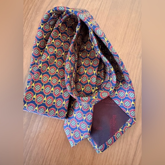 Bullock & Jones Handmade Spain Silk Medallion Tie Navy Red Gold 57” - Picture 12 of 13